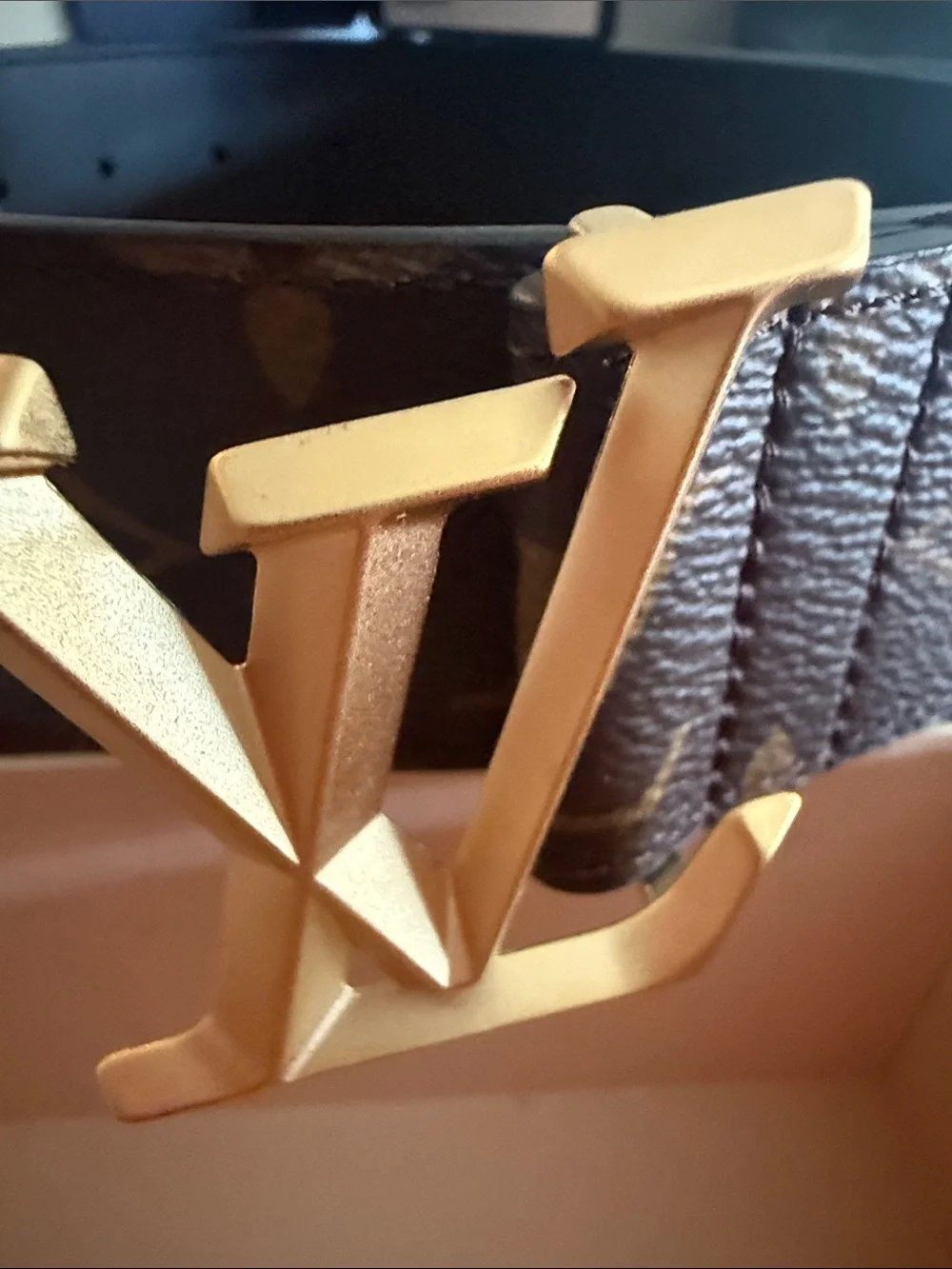 Louis Vuitton Brown Monogram Belt with Gold LV Buckle